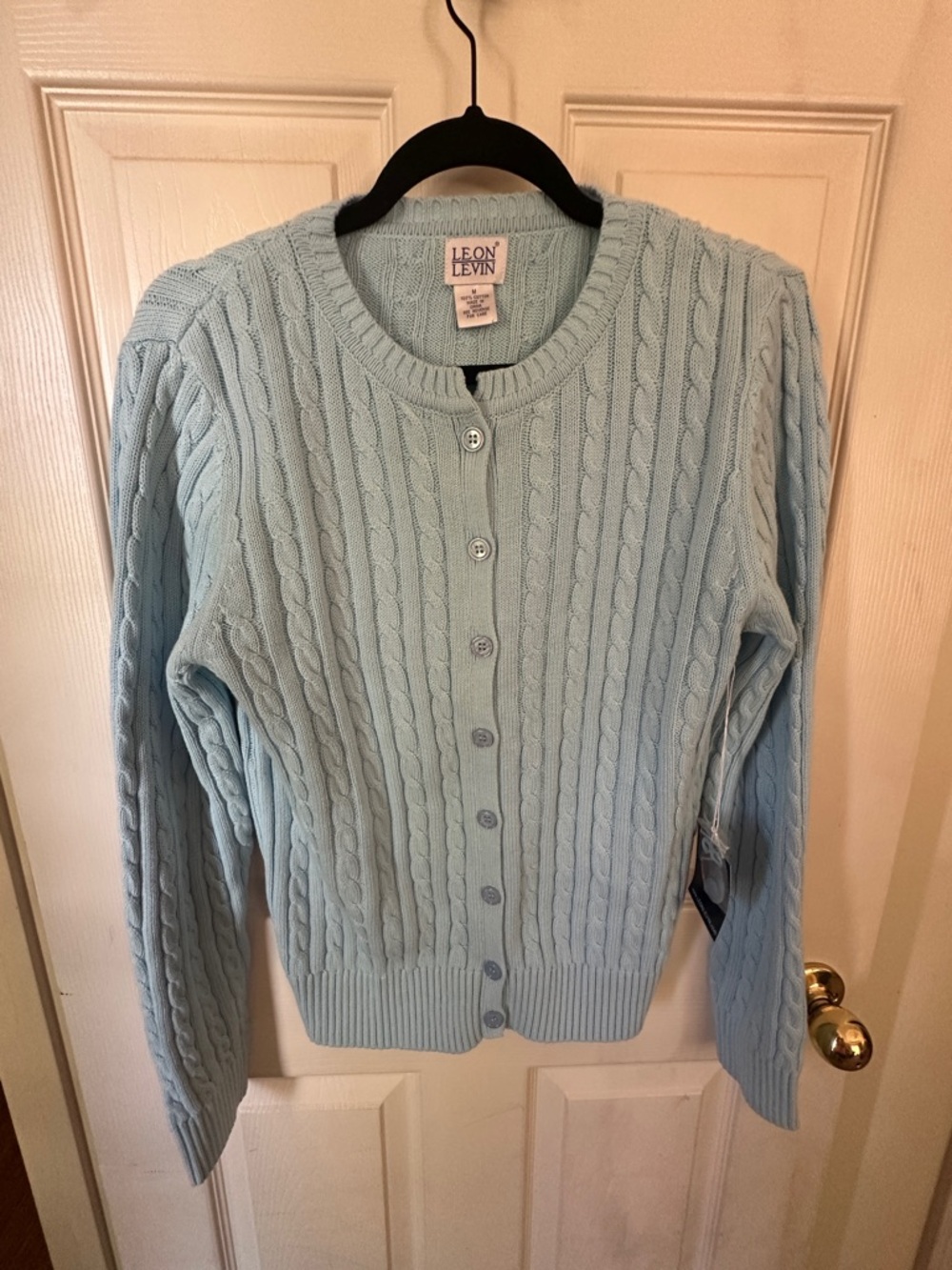 Leon Levin Light Blue Cable Knit Button-Front Cardigan 100% cotton cottagecore